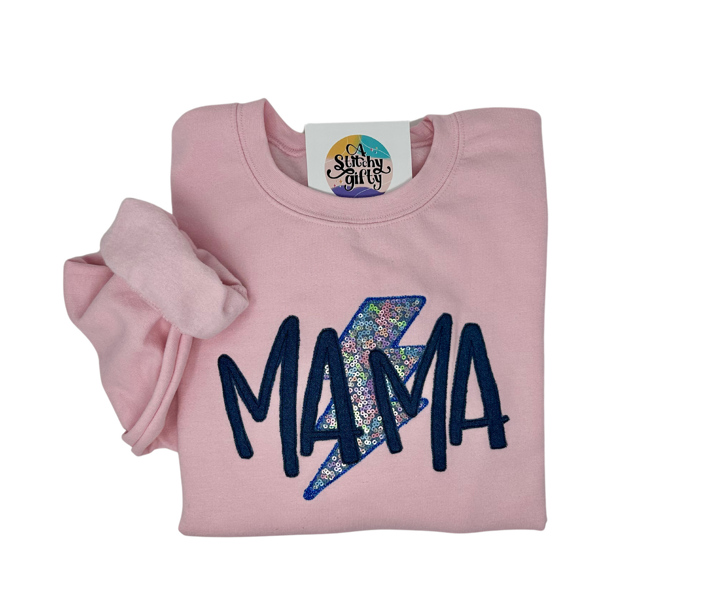 Embroidered Mama Applique Crewneck- Pink