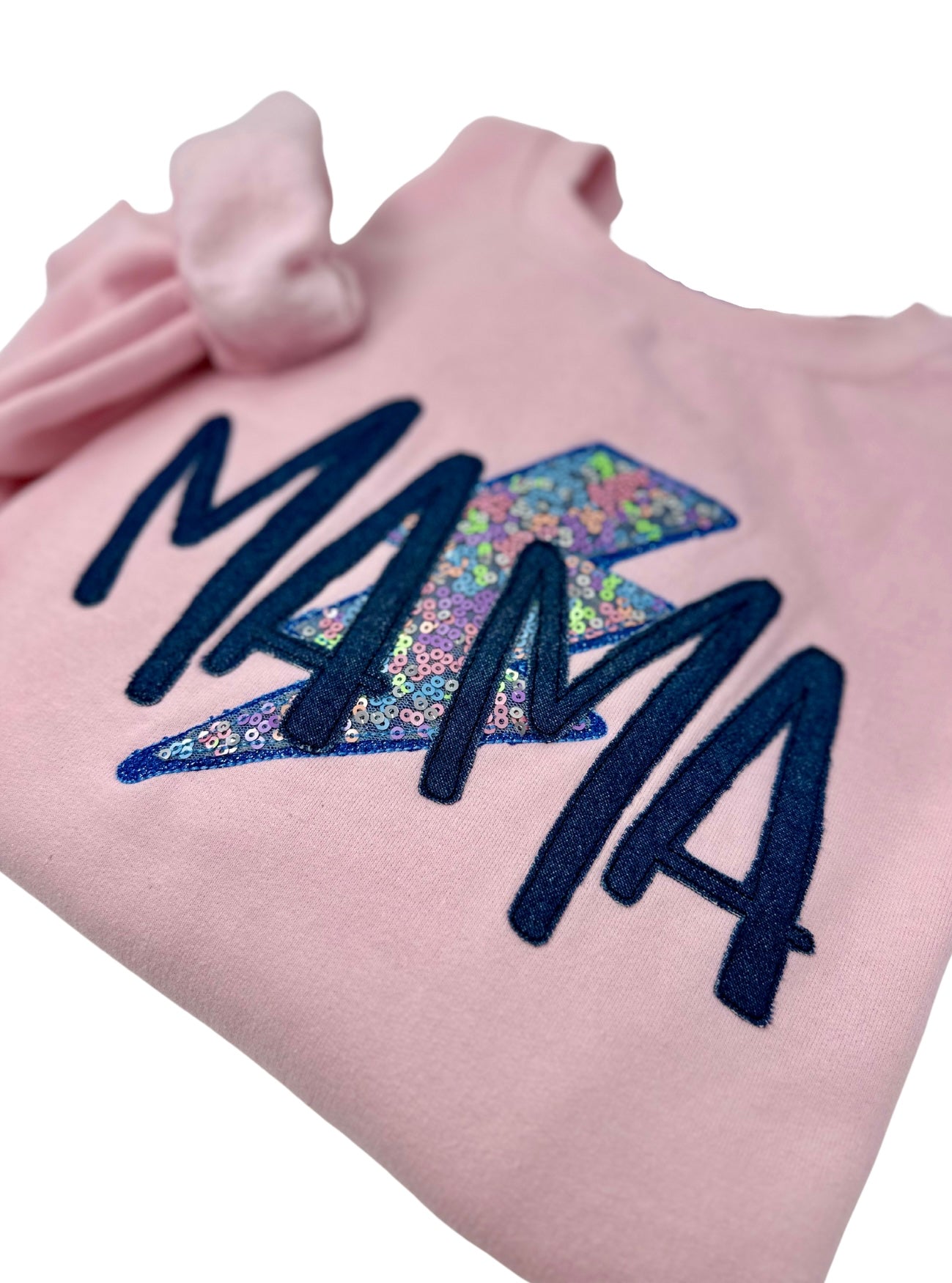 Embroidered Mama Applique Crewneck- Pink